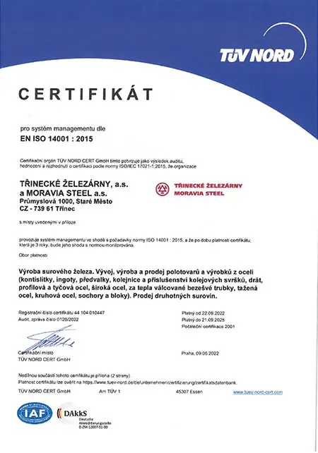 Certifikát ISO 14001:2015