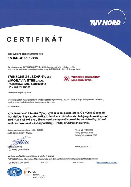 Certifikát ISO 50001:2011