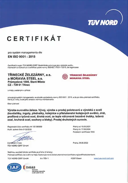 Certifikát ISO 9001:2015